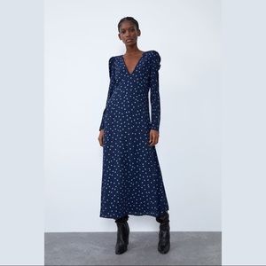 NWT Zara Blue Polka Dots Midi Dress